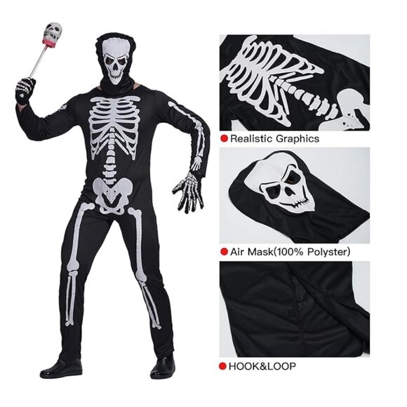 EraSpooky Skeleton 2 Piece Halloween Costume Black White Cosplay New Size Medium - Picture 3 of 5